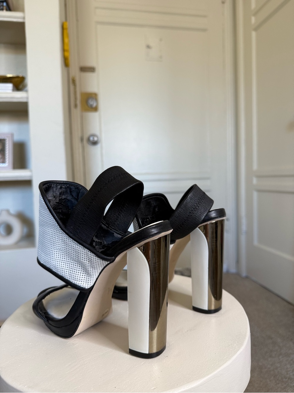 BCBGmaxazria Black and White Block Heel Sandals - Picture 5 of 5